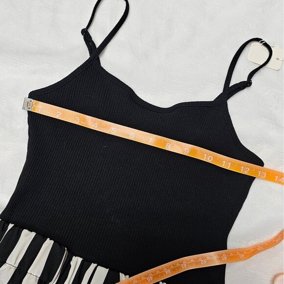 Colorblock Stripes Romper Black White Straps Goth Punk Beetlejuice Alternative M - Picture 9 of 14